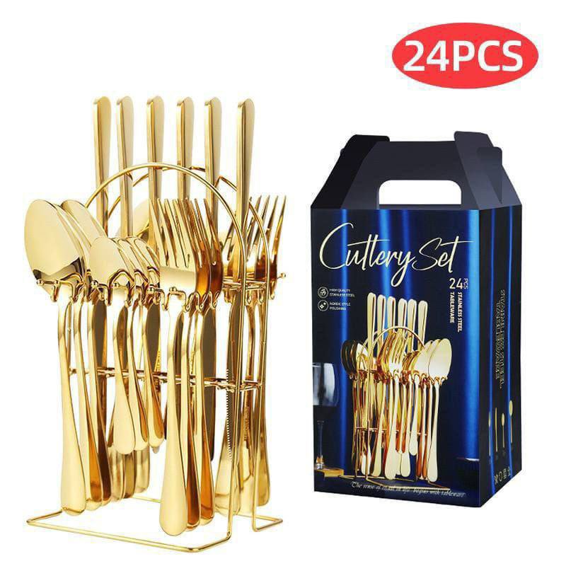 24pcs gold cutlery set