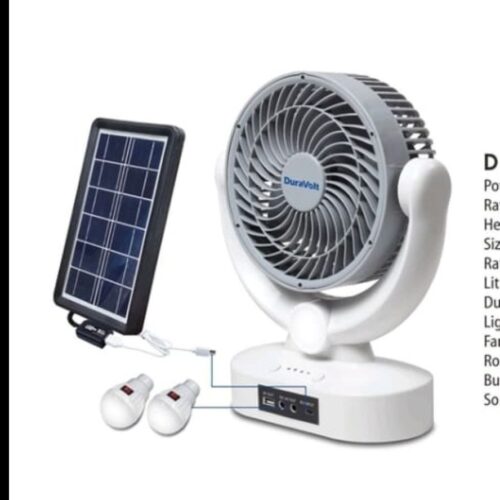 7 inches Duravolt 3 in 1 solar fan with panel and bulbs