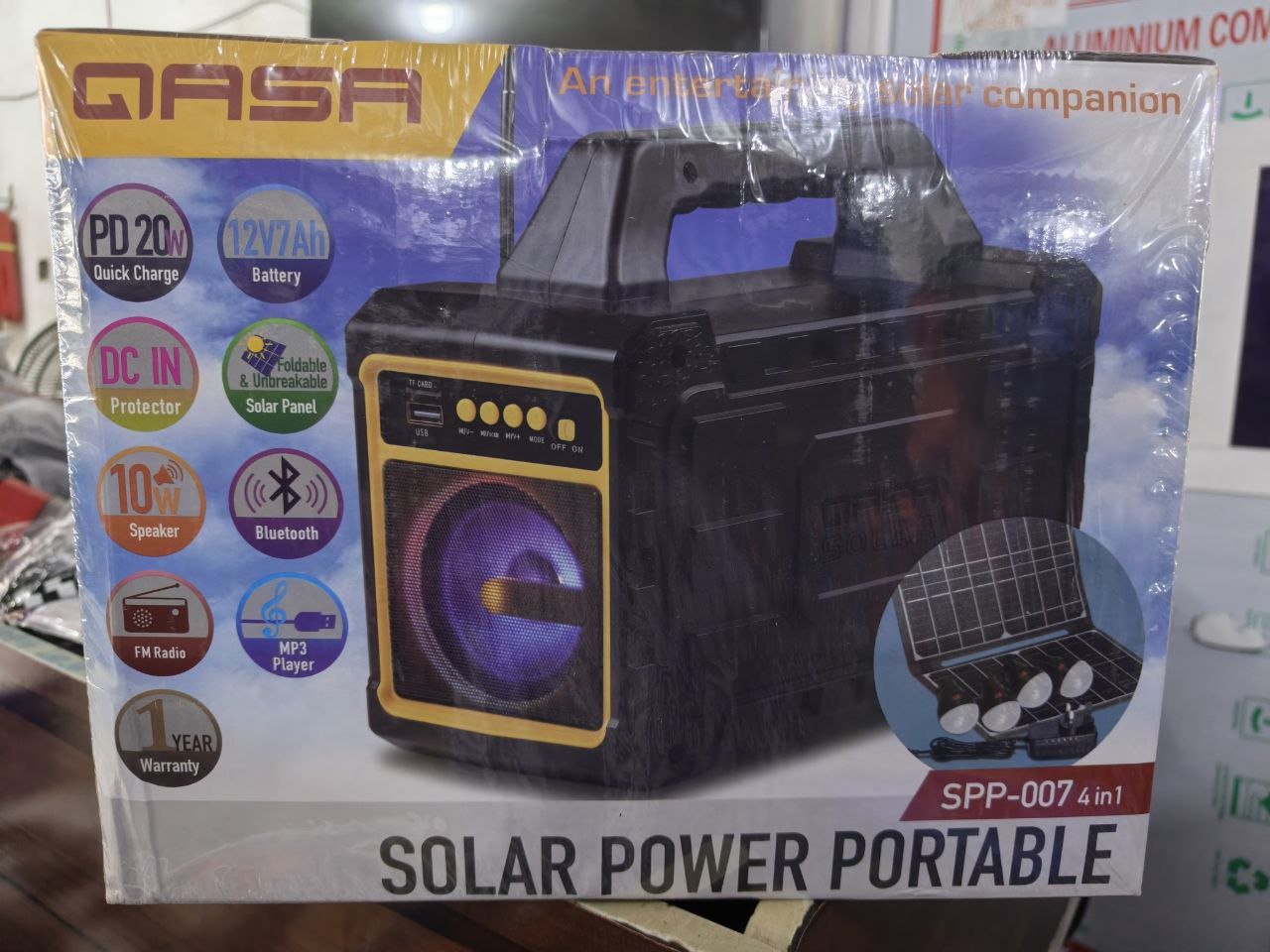 4in1 Solar Power Portable Kit with Panel, 4 bulbs, Bluetooth, FM Radio, Mp3