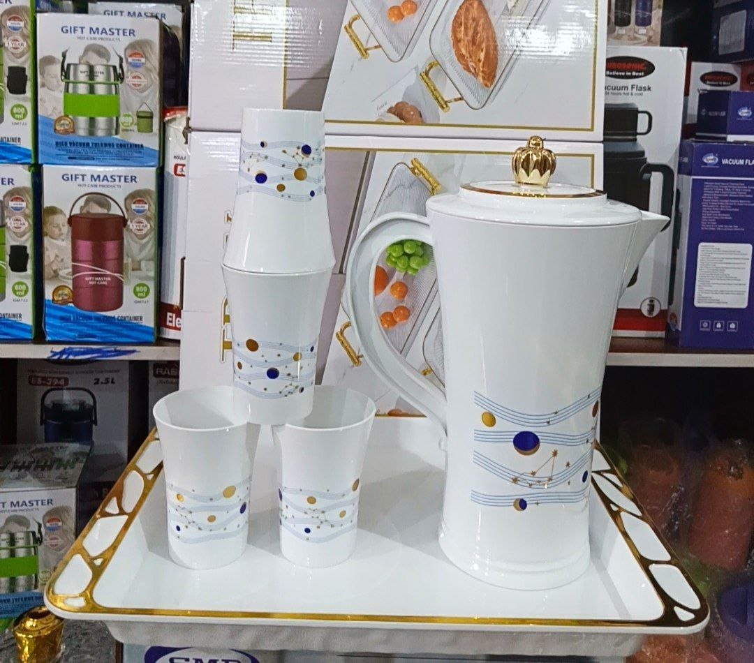 98021# White Jug Set with Tray 

1Jug, 4Cups and 1Tray